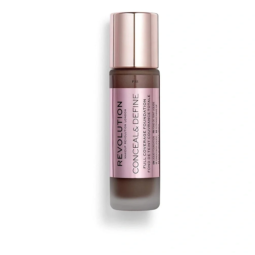 2- Makeup Revolution Conceal & Define Foundation, Long Lasting/Matte Finish F18